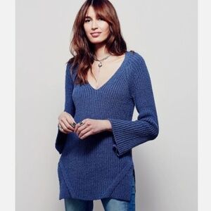 Free People Passion Flower Pullover Sweater Blue/Gray- Cotton- Small
